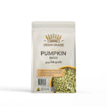 Pumpkin seeds pouch with visible seeds, high in omega-3, promotes digestive health